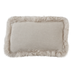 1028 - Lamb Fur Border Linen Pillow - Poly Filled