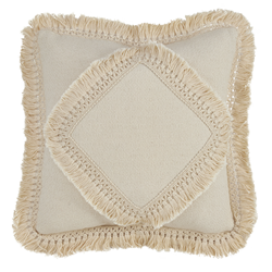 137 - Cotton Fringe Lace Applique Pillow - Down Filled