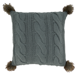 1840 - Cable Knit Pom Pom Pillow - Poly Filled