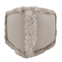 PU1028 Lamb Fur Border Linen Pouf