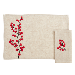4129 - Embrd Berry 14X20 Placemat And 20 Napkin -Set Of 8