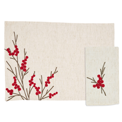 8075 - Embrd Berry 14X20 Placemat And 20 Napkin -Set Of 8