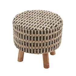 ST1250 Leather And Jute Woven Stool
