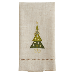 XM755 Embroidered And Hemstitched Christmas Tree Guest Towel