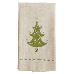 XM756 Embroidered And Hemstitched Christmas Tree Guest Towel