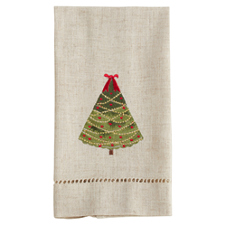 XM757 Embroidered And Hemstitched Christmas Tree Guest Towel