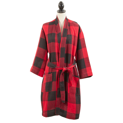 9025BR Buffalo Plaid Waffle Weave Bath Robe