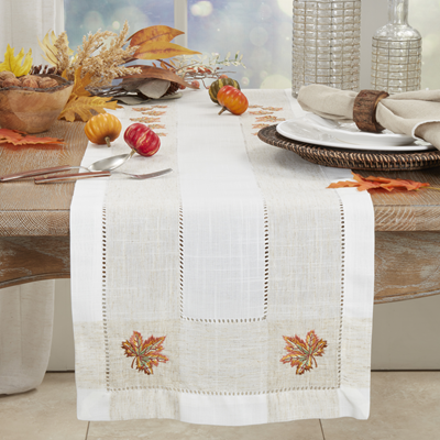 2231 Embroidered Leaf Hemstitch Runner