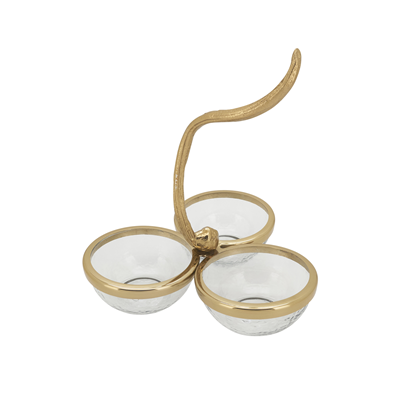 SE260 Glass Triple Dipper Bowls With Antler Stem