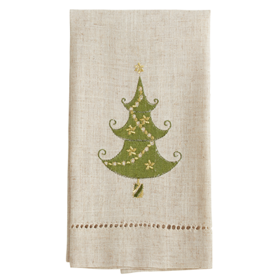 XM756 Embroidered And Hemstitched Christmas Tree Guest Towel