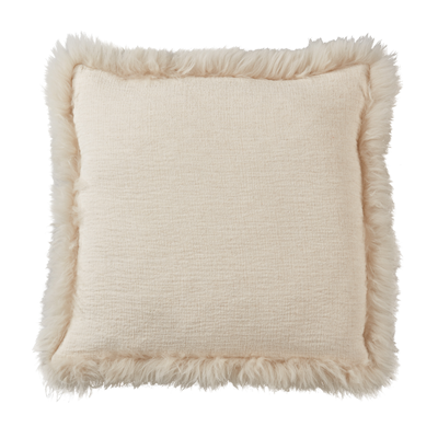 1028 - Lamb Fur Border Linen Pillow - Poly Filled